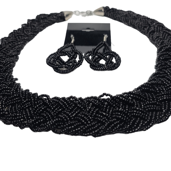 Hand Crafted French Braided Beaded Necklace&Earrings set by Cactus Flower - Picture 3 of 8